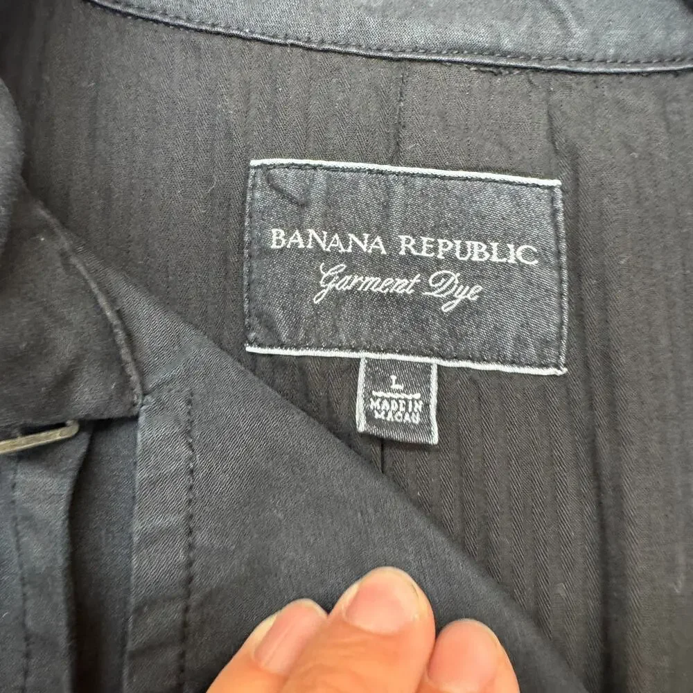 Mens Banana Republic Dark Navy Trench Coat Rain Garment Dye Preppy Large
